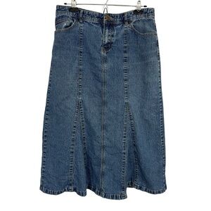 Christopher & Banks Denim Midi Skirt Sz 10 Medium Blue Jean 90s Minimalist GUC